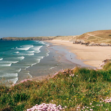 A cornwall beach on a sunny day