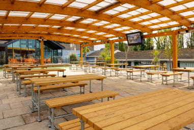 A covered outdoor eating space