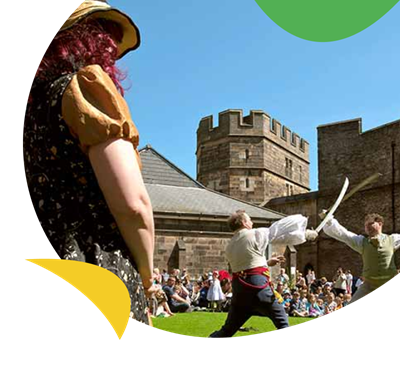 A historic sword fight reenactment at Lancaster castle near Ocean Edge Holiday Park