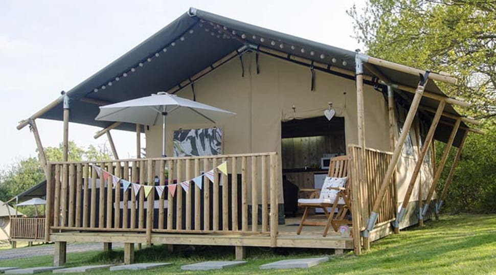 Glamping tent on sunny day at Ruda Holiday Park