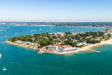 Poole seen from the air, surrounded by the sea