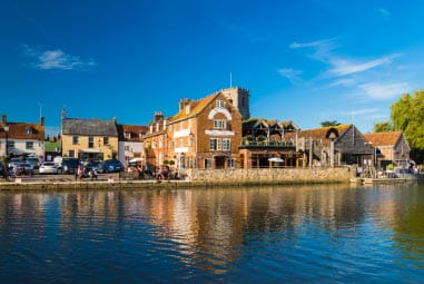a picturesque town on a lake
