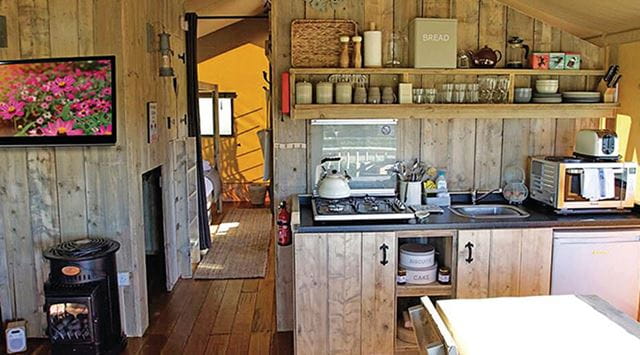 glamping kitchen and dining area
