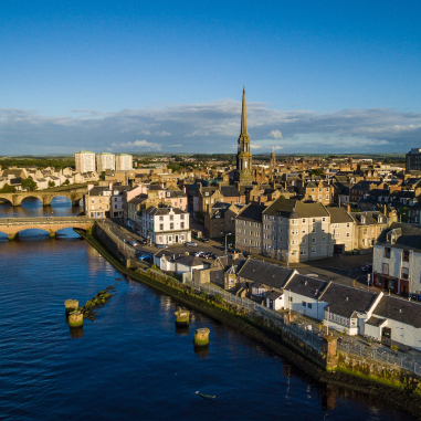 a quaint town alongside a river