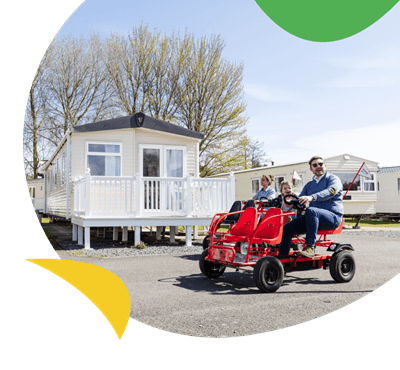 Family on pedal carts