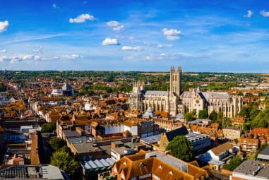 Bustling town with large cathedral