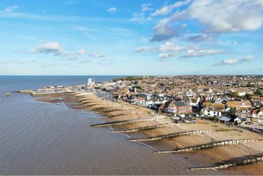 Whistable coastline, beach and town