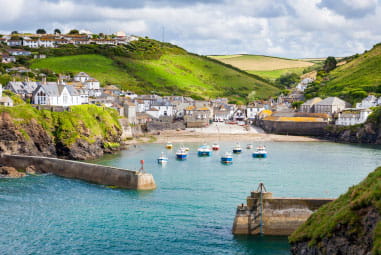 Boats moored in the harbour in Port Isaac Cornwall