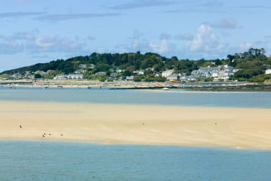 Sandbars in the Camel Estuary with the town of Rock visible behind