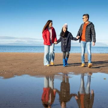 a family going on a coastal walk