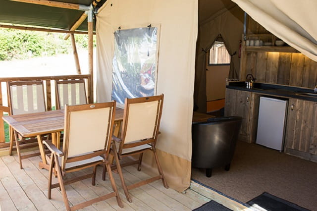 Glamping tent veranda and kitchen