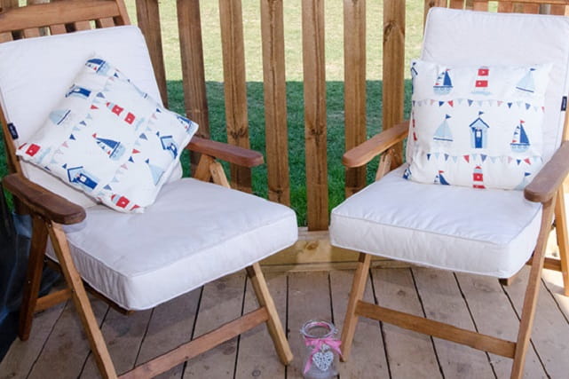 Glamping tent veranda with two deck chairs