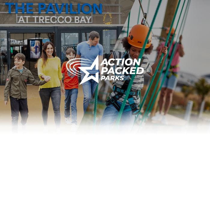The Pavilion Activity Center and the high ropes course at Trecco Bay Holiday Park