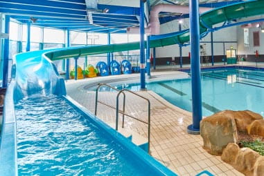 The indoor waterslide at Trecco Bay
