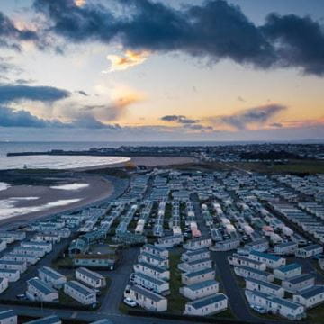 Seen from above, Trecco Bay Holiday Park stretching into the distance 