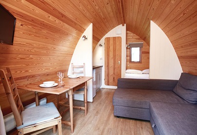 living space inside a Glamping Mega Pod at Vauxhall
