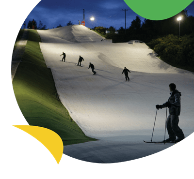 Ski slope at dusk at Warmwell Holiday Park