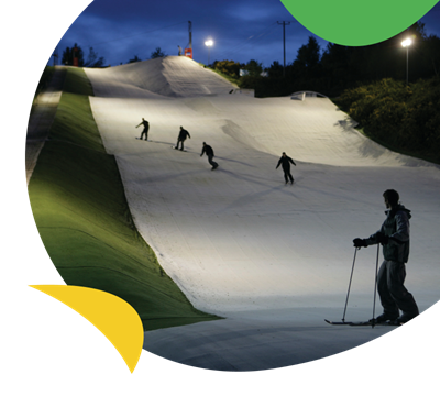 Ski slope at dusk at Warmwell Holiday Park