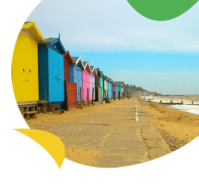 A row of beach huts at Walton on the Naze near Weeley Bridge Holiday Park
