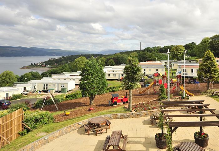 A view from the restaurant looking over the coast and Wemyss Bay Holiday Park