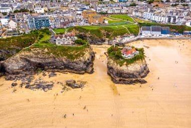 Newquay Towan Beach and the Island from above