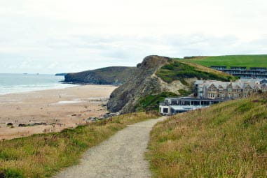 A path leading down to the beach at Watergate Bay in Cornwall