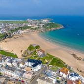 An aerial view of a cornish beach