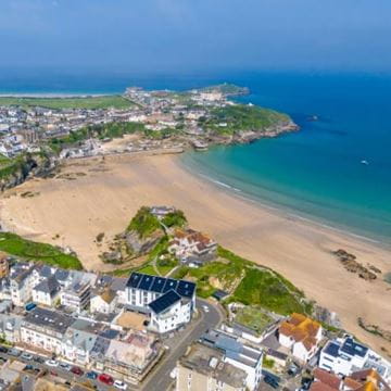 An aerial view of a cornish beach