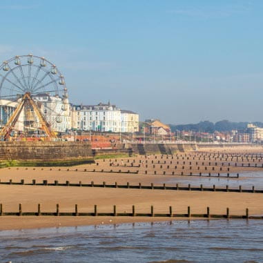 Seaside town by the pier with ferris wheel