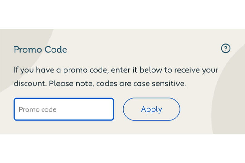 screenshot showing where a promo code is added on our website
