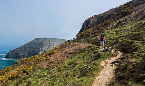 A walker on a coastal path in Cornwall