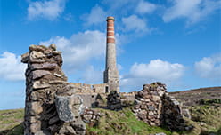 Historic chimneys of Geevor Tin Mine in Cornwall