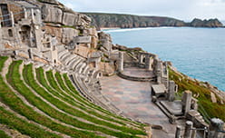 The Minack Theatre built into the cliffside, overlooking the Cornish coast and sea
