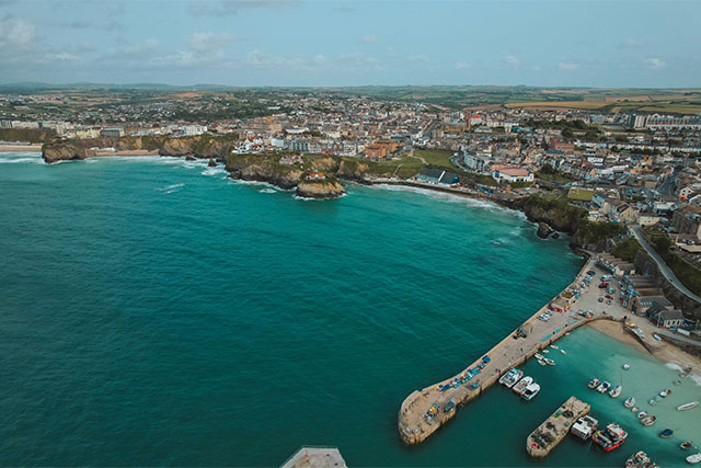 An aerial view over Newquay