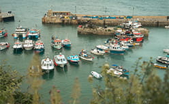 Boats tied up in Newquay harbour