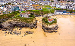 Newquay Towan Beach and the Island from above