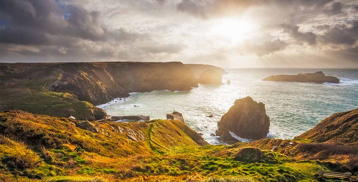 Sunset over the cliffs in Cornwall