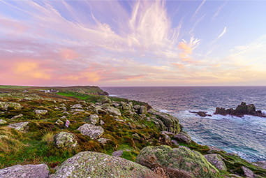 Sunset over the Cornish coastline on an autumn day