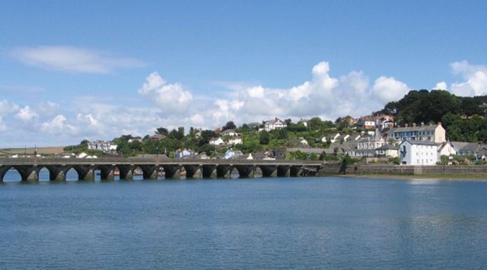 Bideford bridge over the sea on sunny day