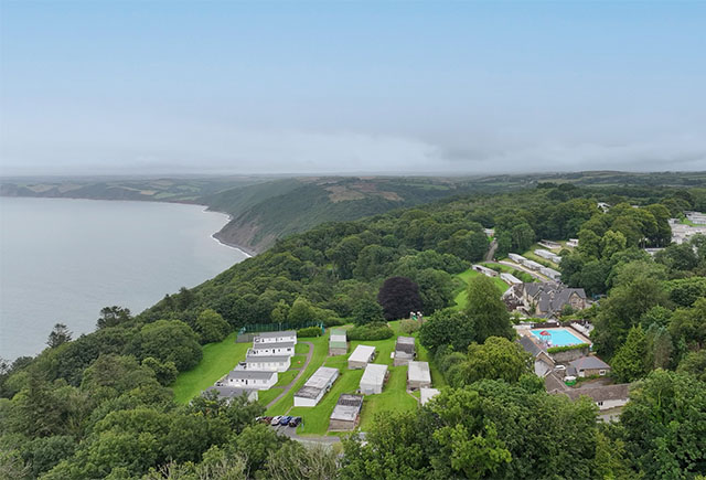 An aerial view over Bideford Bay Holiday Park on the North Devon coast