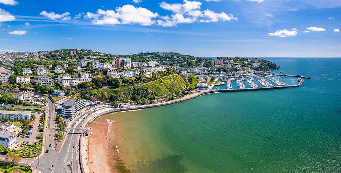 An aerial view over Torquay in Devon in July