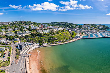 An aerial view over Torquay in Devon in July