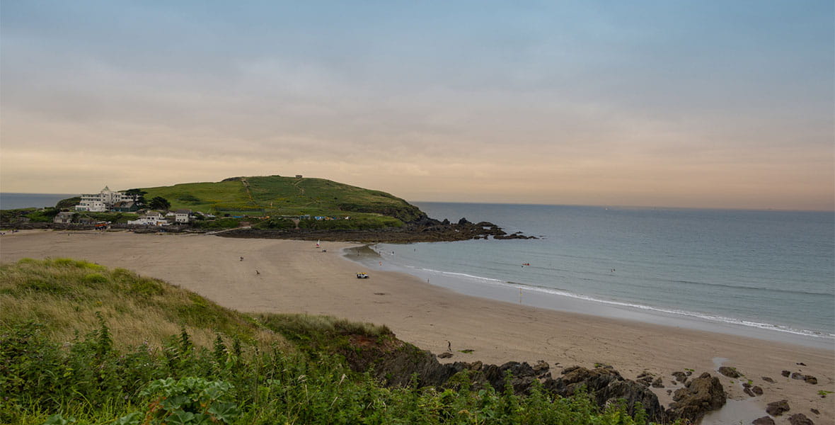 A view over Burgh Island in South Devon at sunset