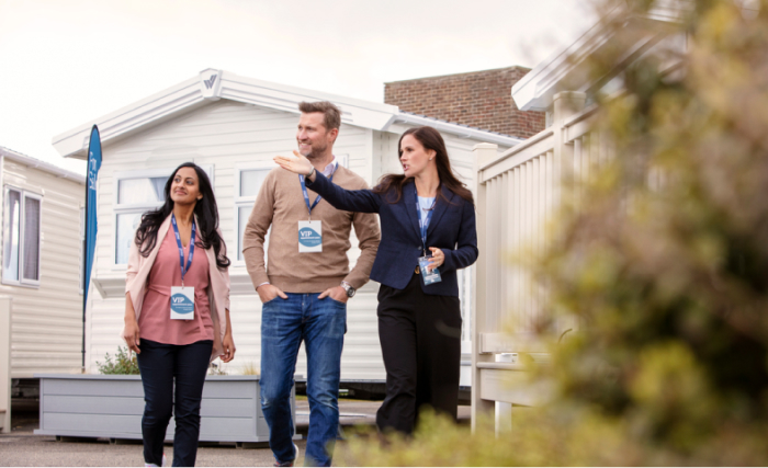 Couple exploring holiday park