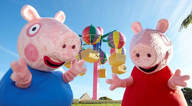 Peppa Pig characters at Peppa Pig World in Hampshire