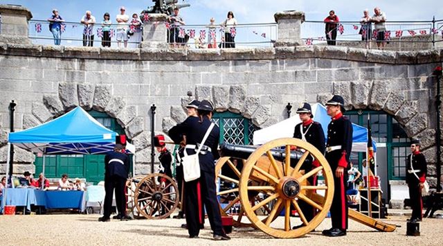 A canon firing re-enactment at Nothe Fort in Weymouth, Dorset