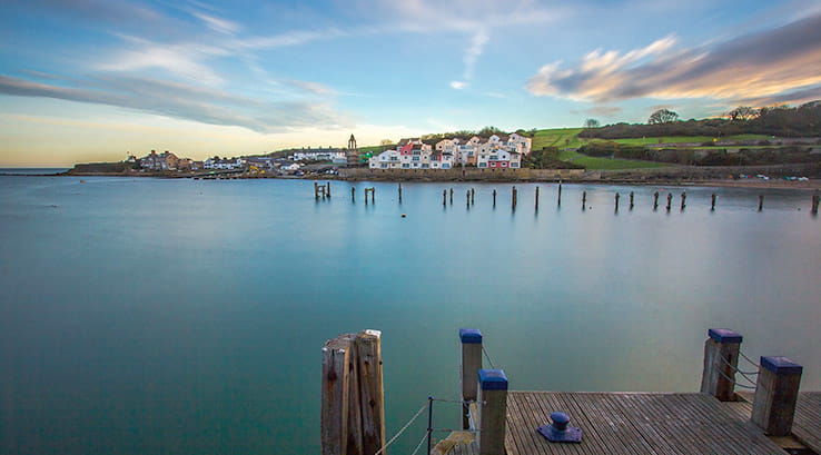 view of a serene bay at sunset