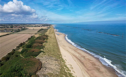 An aerial view over Waxham Beach in Norfolk