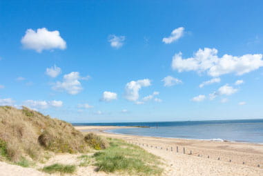 Blue skies over a sandy beach