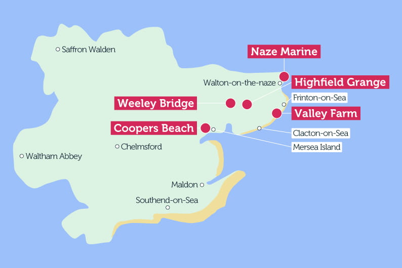 Map of Essex highlighting iconic landmarks in the area